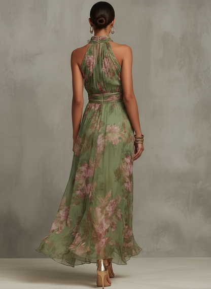 Lidia | Vestido maxi elegante con cuello halter y estampado floral