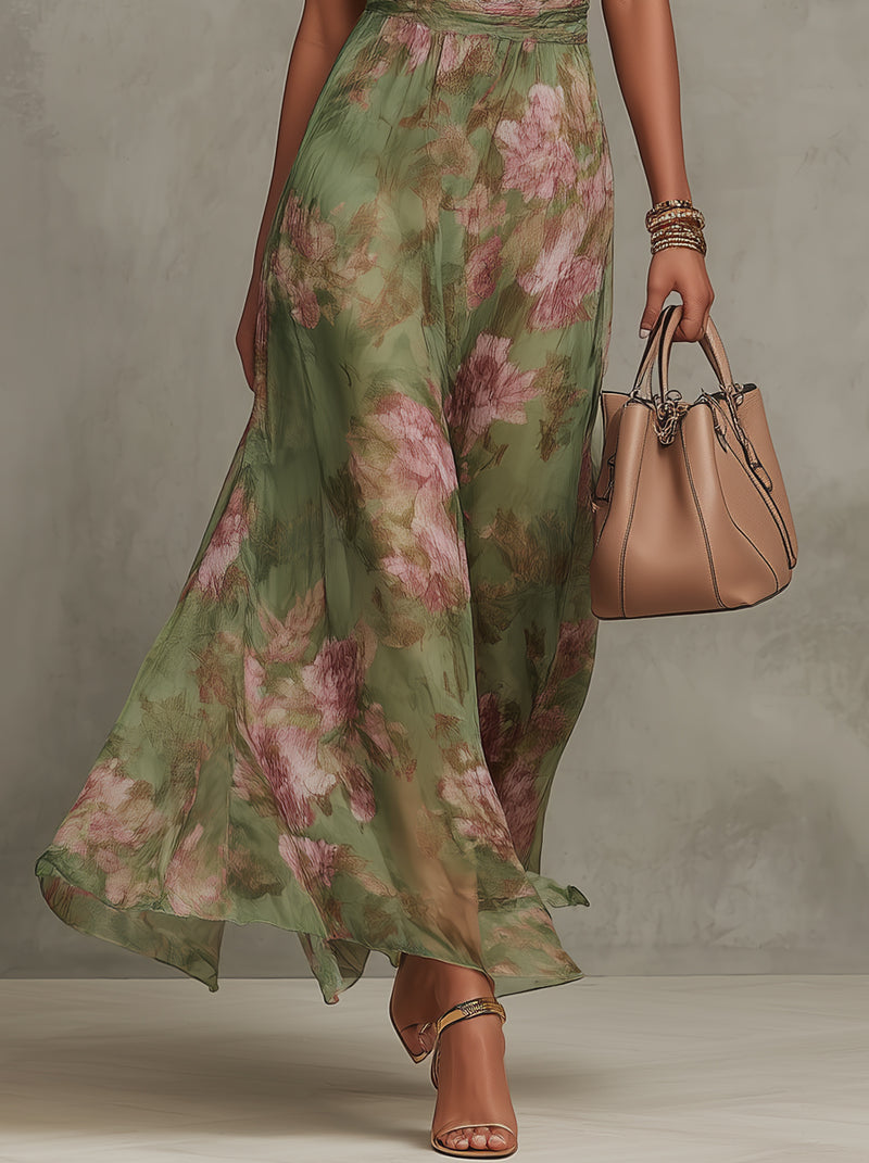 Lidia | Vestido maxi elegante con cuello halter y estampado floral