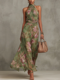 Lidia | Vestido maxi elegante con cuello halter y estampado floral