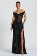 Alaia | Vestido largo de malla con escote Bardot en negro