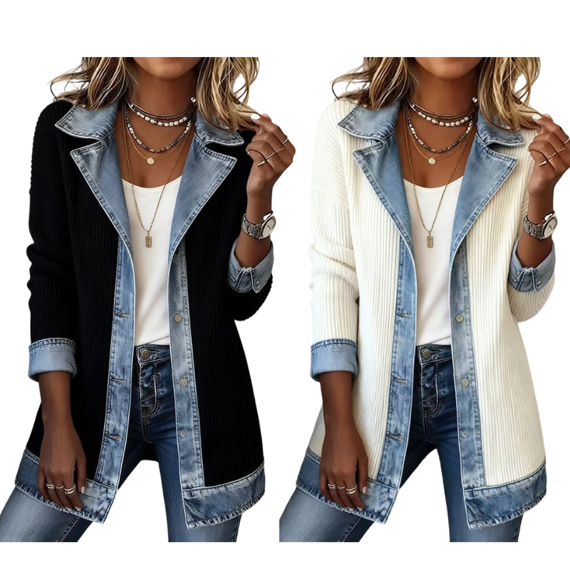Ariadna | Abrigo de punto con paneles de mezclilla
