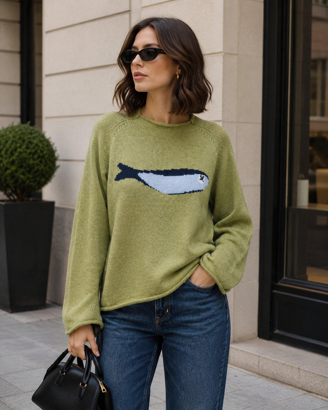 Marisol | Suéter oversize con sardina en jacquard