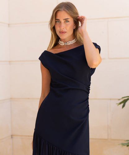 Teresina | Vestido midi asimétrico azul marino