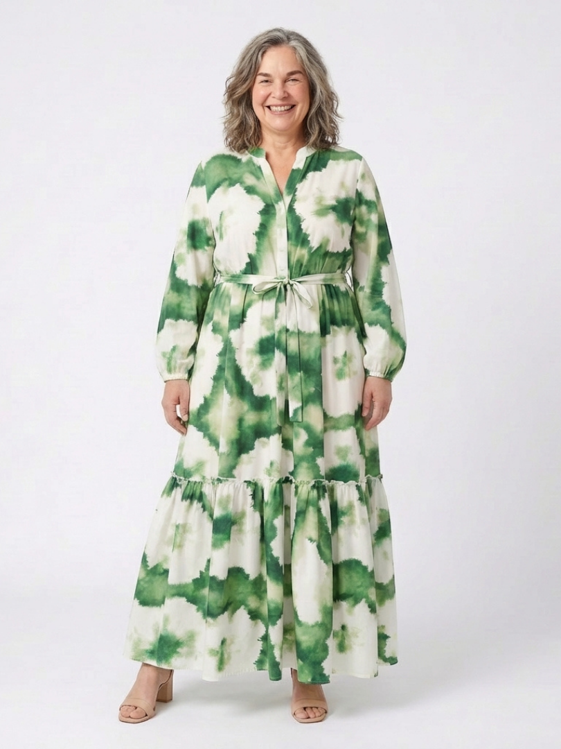 Sabrina | Vestido largo de manga larga con cintura atada y volantes