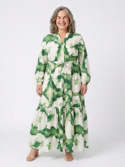 Sabrina | Vestido largo de manga larga con cintura atada y volantes