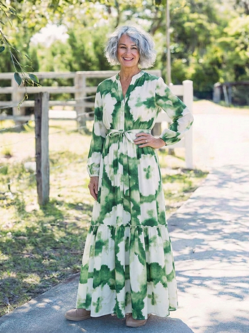 Sabrina | Vestido largo de manga larga con cintura atada y volantes
