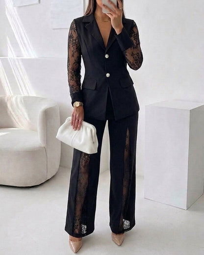 Alejandra | Conjunto de blazer y pantalón con encaje