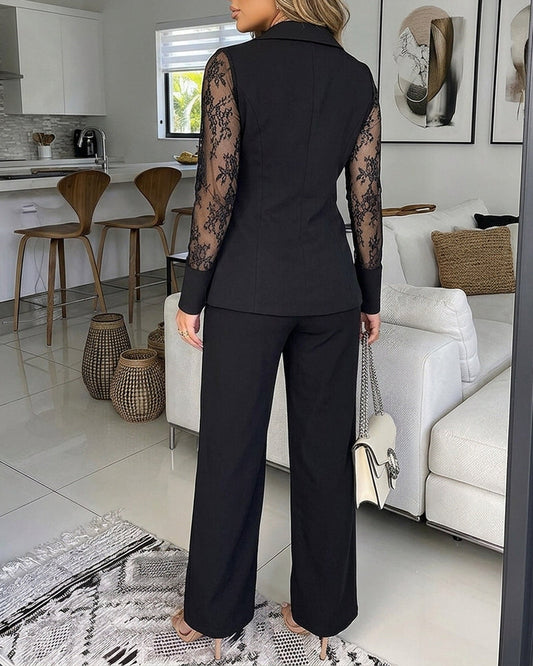 Alejandra | Conjunto de blazer y pantalón con encaje