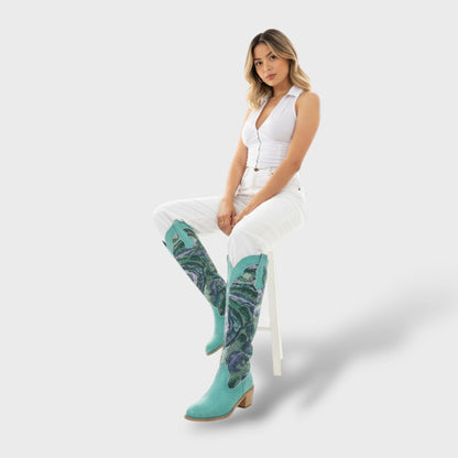 Carolina | Botas elegantes bordadas con tacón cuadrado