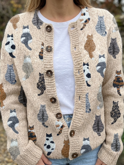 Emma | Cárdigan acogedor con estampado de gatos