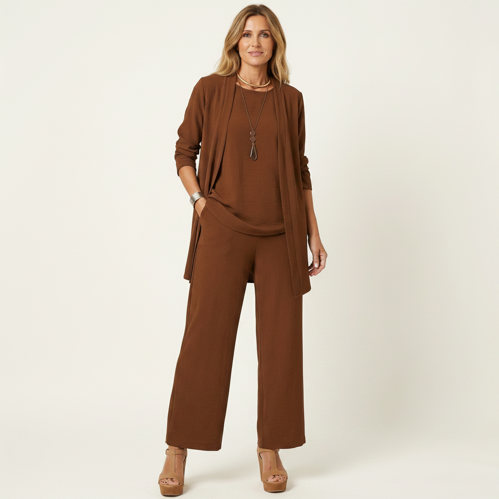 Clarissa | Conjunto de tres piezas con pantalón ancho