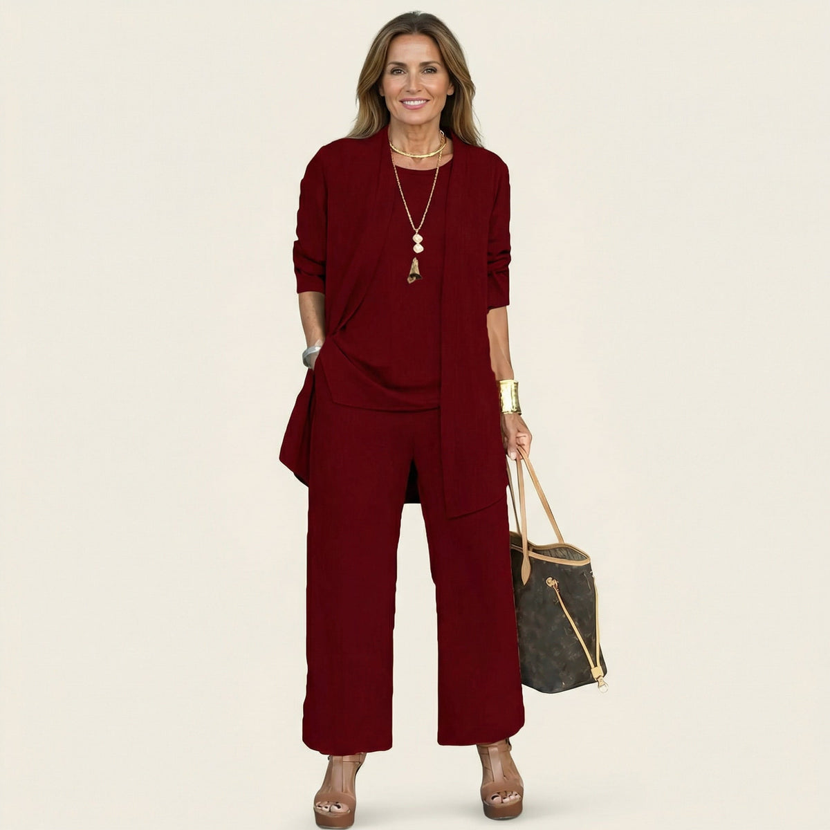 Clarissa | Conjunto de tres piezas con pantalón ancho