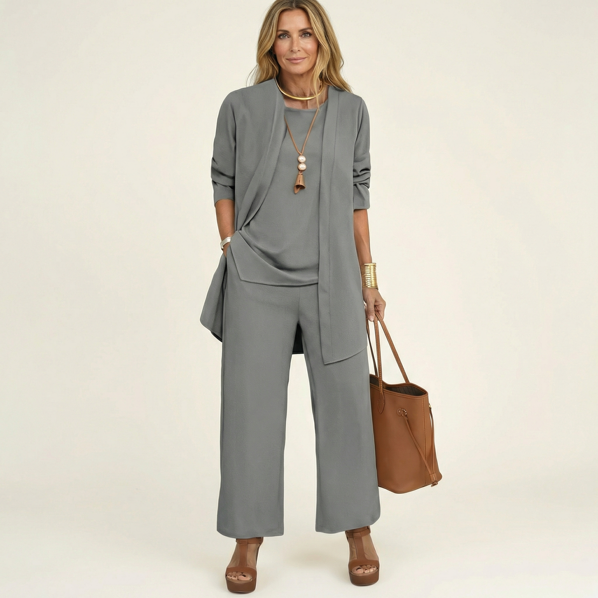 Clarissa | Conjunto de tres piezas con pantalón ancho