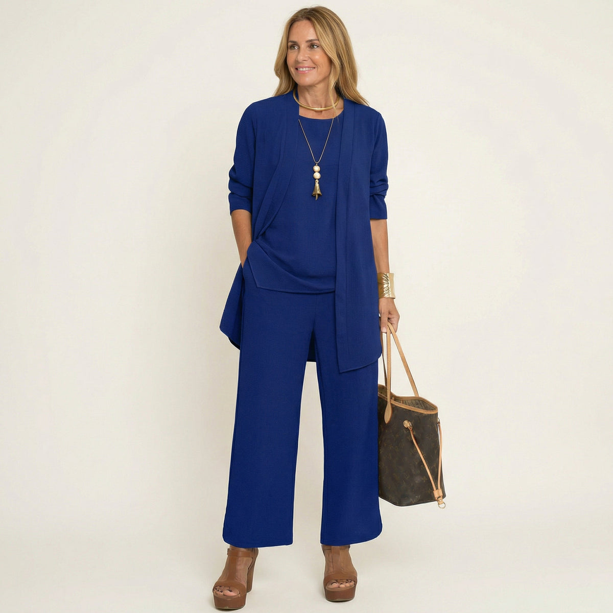 Clarissa | Conjunto de tres piezas con pantalón ancho