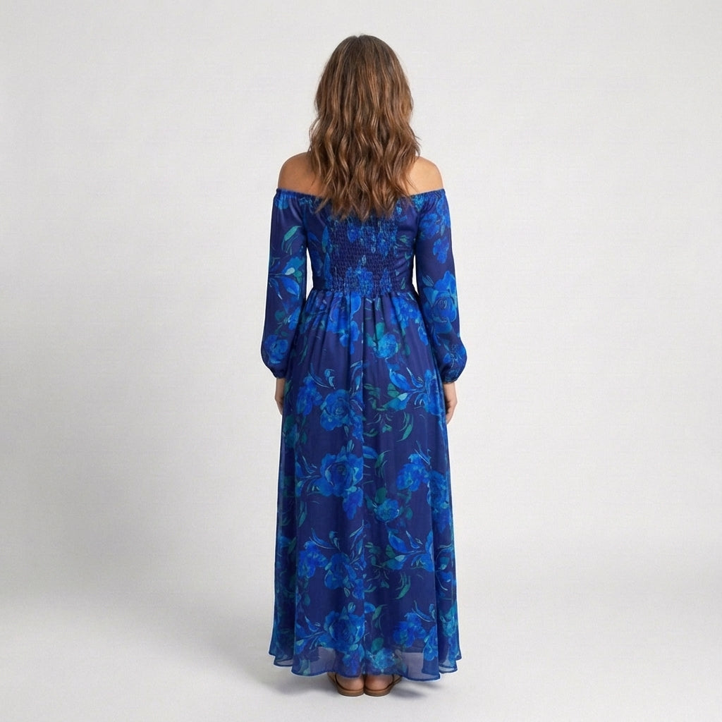 Chloe | Vestido largo floral con hombros descubiertos
