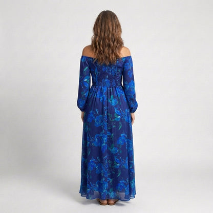 Chloe | Vestido largo floral con hombros descubiertos