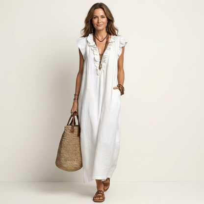 Pia | Vestido largo con volantes y bolsillos