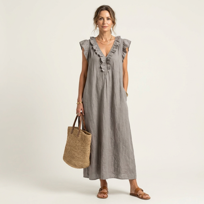 Pia | Vestido largo con volantes y bolsillos