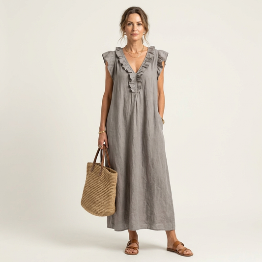 Pia | Vestido largo con volantes y bolsillos