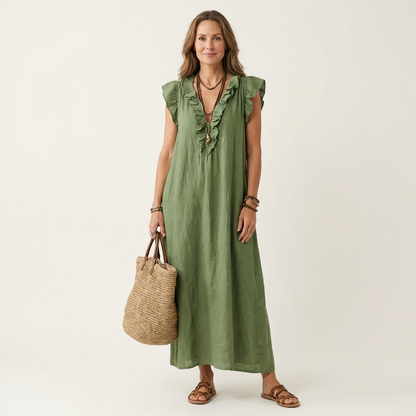 Pia | Vestido largo con volantes y bolsillos