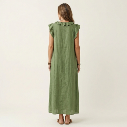 Pia | Vestido largo con volantes y bolsillos