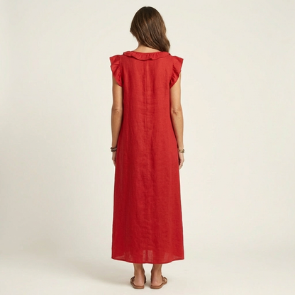 Pia | Vestido largo con volantes y bolsillos