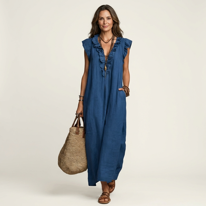Pia | Vestido largo con volantes y bolsillos