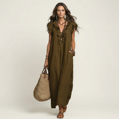 Pia | Vestido largo con volantes y bolsillos