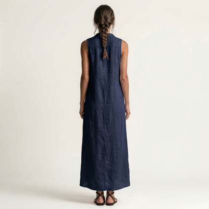 Paola | Vestido camisero largo sin mangas