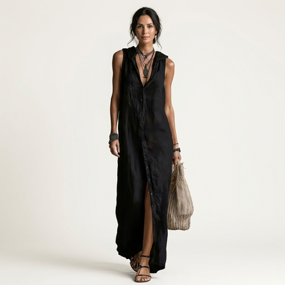 Paola | Vestido camisero largo sin mangas