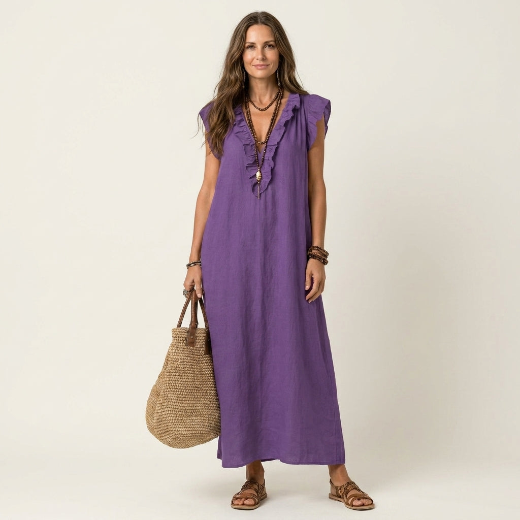 Pia | Vestido largo con volantes y bolsillos