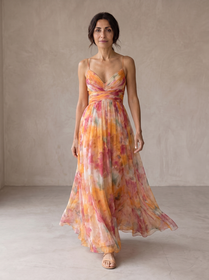 Lucina | Vestido largo floral con escote cruzado