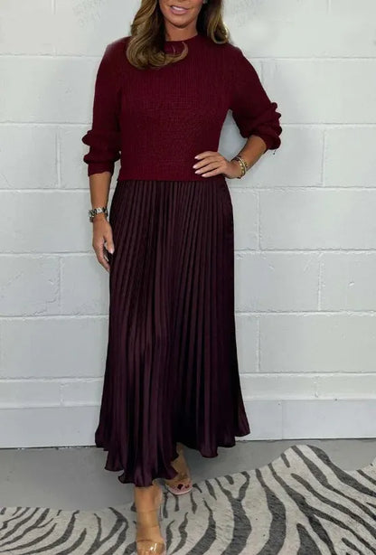 Claudia | Vestido maxi con suéter y falda plisada