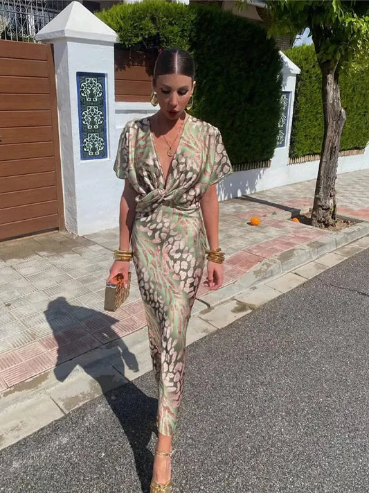 Ana | Vestido midi estampado en tonos cobre