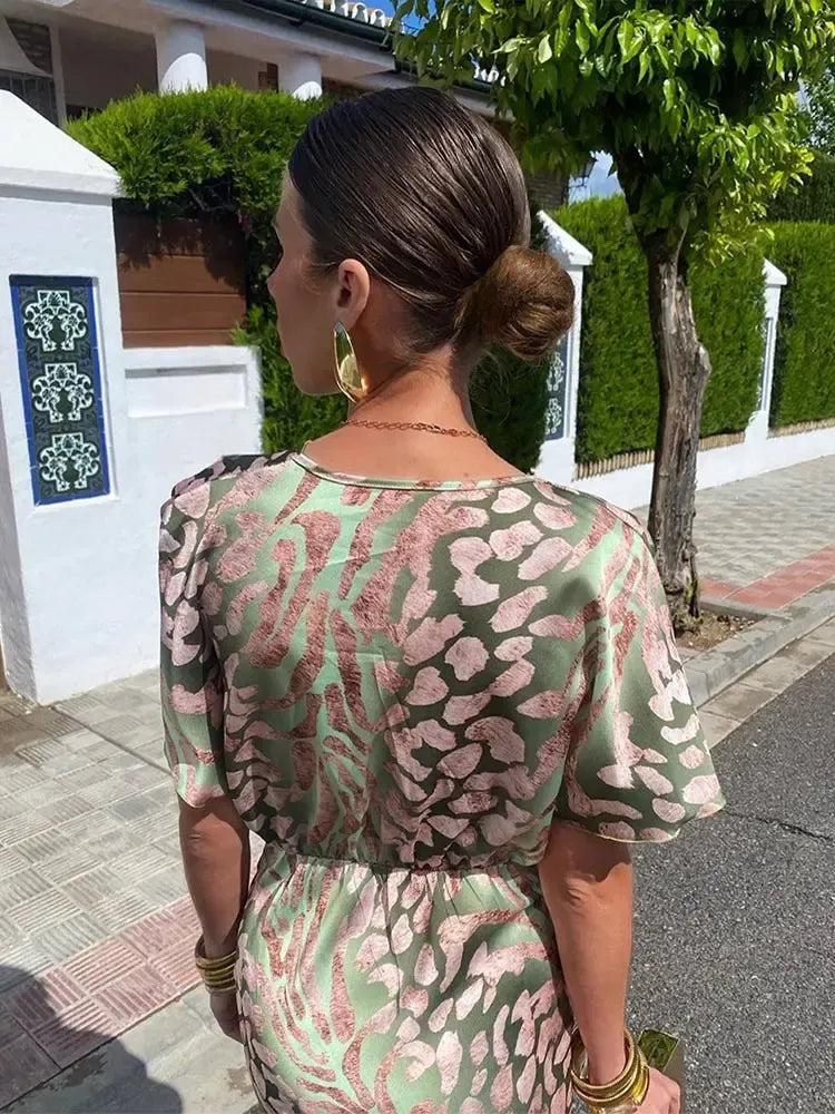 Ana | Vestido midi estampado en tonos cobre