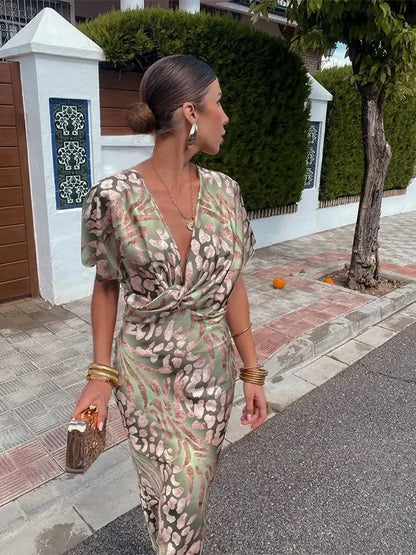 Ana | Vestido midi estampado en tonos cobre