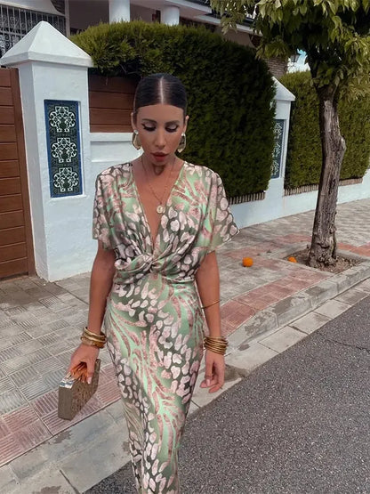 Ana | Vestido midi estampado en tonos cobre