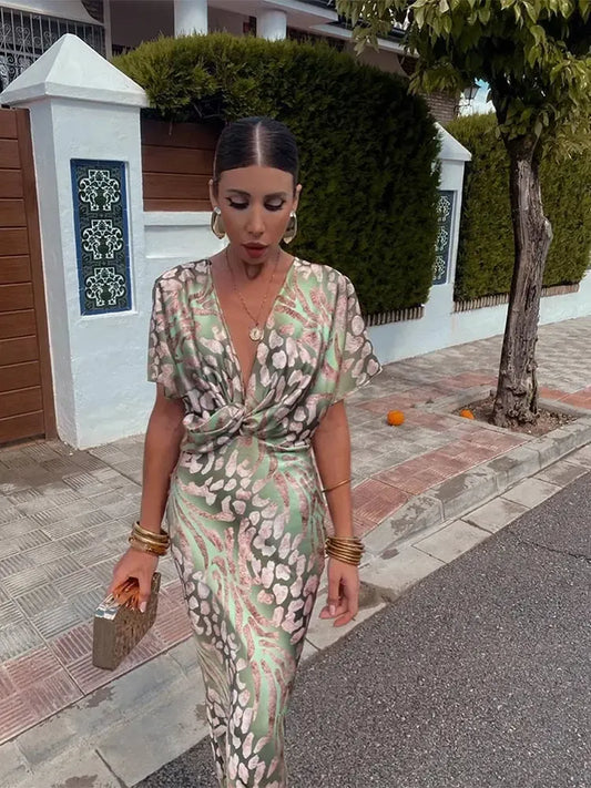 Ana | Vestido midi estampado en tonos cobre