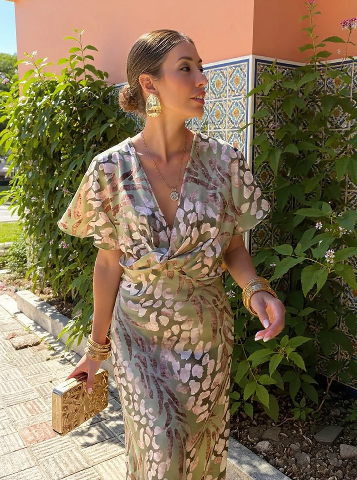 Ana | Vestido midi estampado en tonos cobre