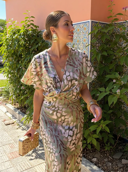 Ana | Vestido midi estampado en tonos cobre