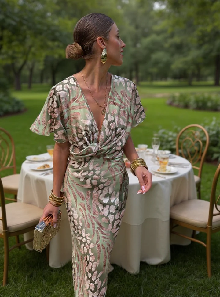 Ana | Vestido midi estampado en tonos cobre
