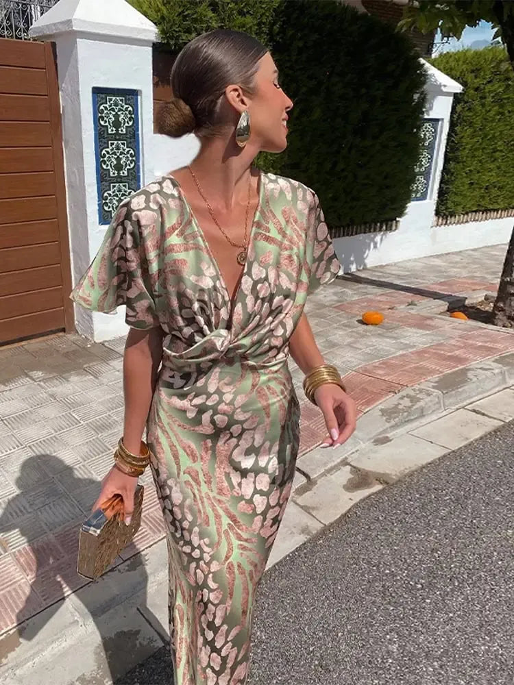 Ana | Vestido midi estampado en tonos cobre