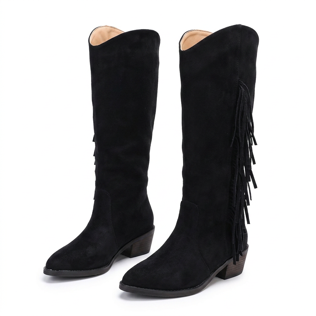 Yaiza | Botas de gamuza con flecos y tacón grueso