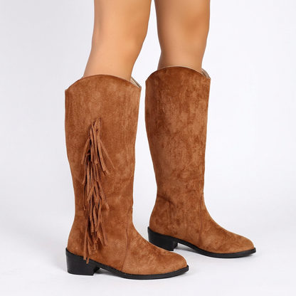 Yaiza | Botas de gamuza con flecos y tacón grueso