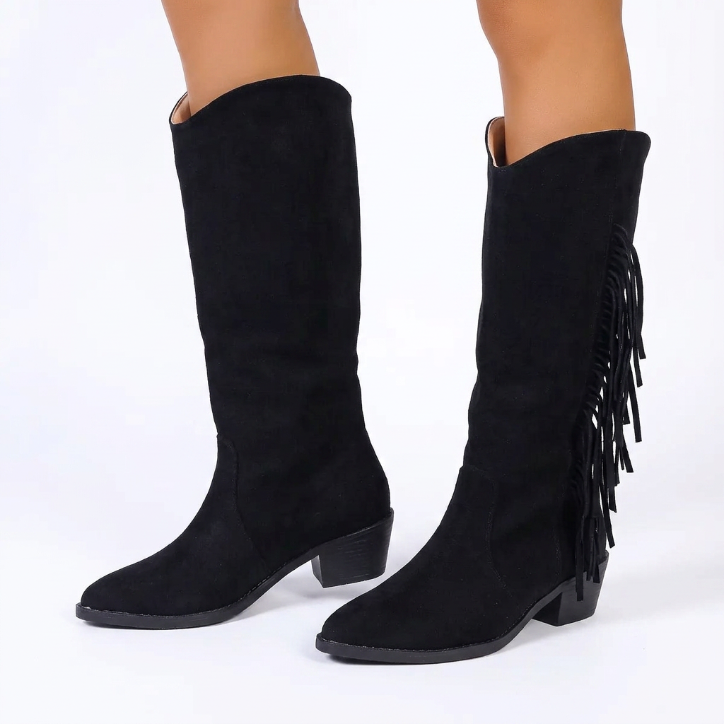 Yaiza | Botas de gamuza con flecos y tacón grueso