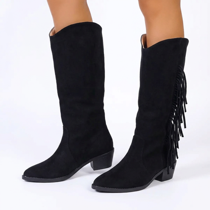 Yaiza | Botas de gamuza con flecos y tacón grueso
