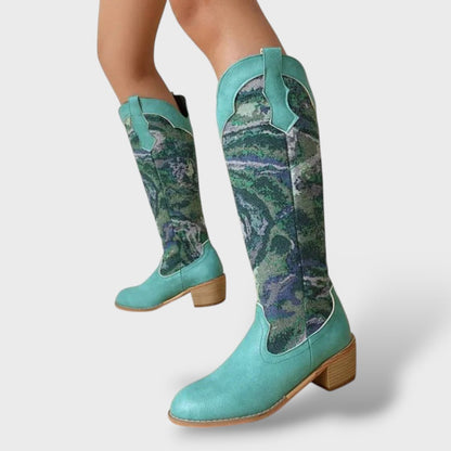 Carolina | Botas elegantes bordadas con tacón cuadrado