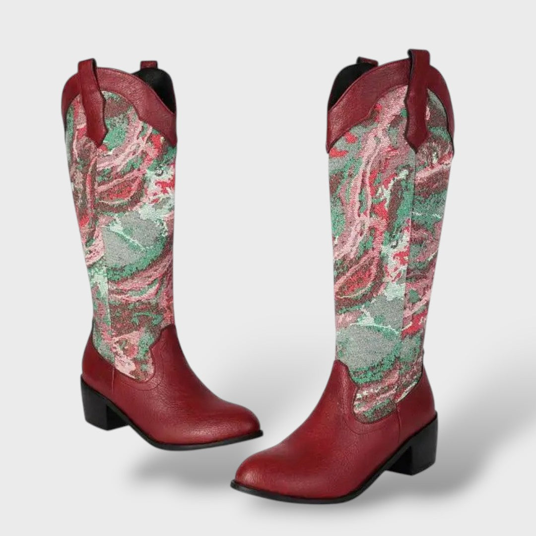 Carolina | Botas elegantes bordadas con tacón cuadrado
