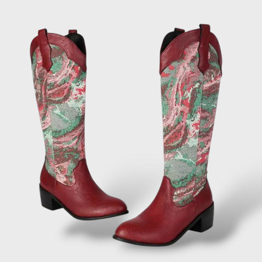 Carolina | Botas elegantes bordadas con tacón cuadrado