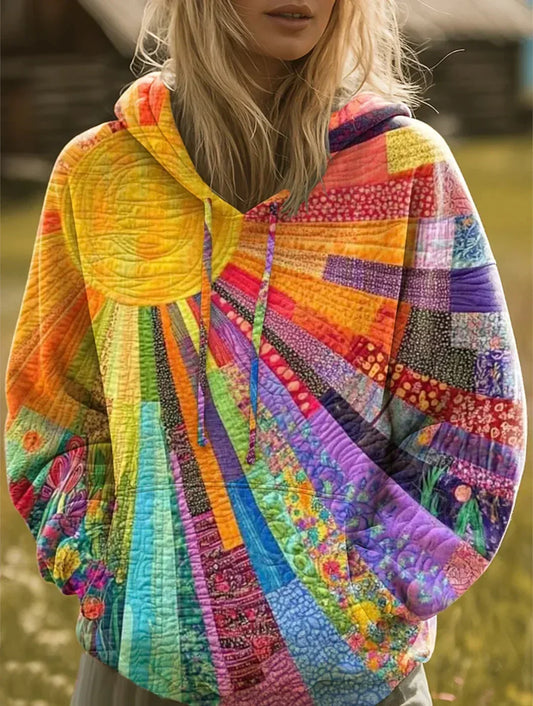 Aurora | Sudadera de felpa patchwork multicolor con capucha
